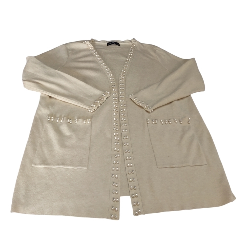 On Twelfth Sweater Cardigan Women's Cream Open Front Sweater Cardigan Size M - Picture 3 of 11